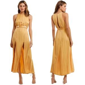 Shona Joy Dress Womens Size 8 Yellow Gold Split Skirt Midi Slit Cocktail Evening